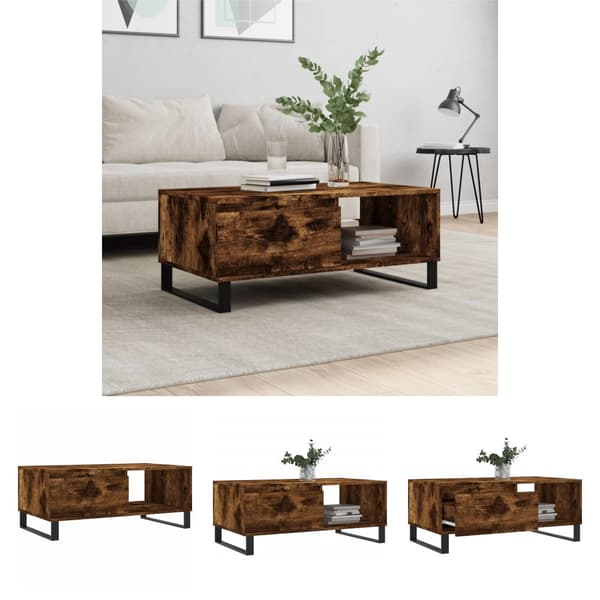 The Living Store sofabord 90x50x36,5 cm konstrueret træ røget egetræsfarve - Sofaborde