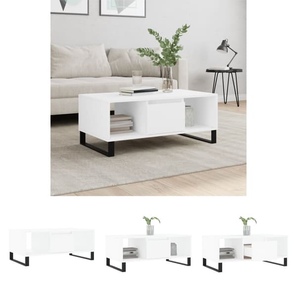 The Living Store Soffbord vit 90x50x36,5 cm konstruerat trä - Soffbord
