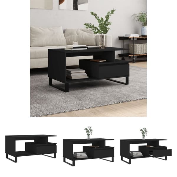 The Living Store sofabord 90x49x45 cm konstrueret træ sort -  Sofaborde
