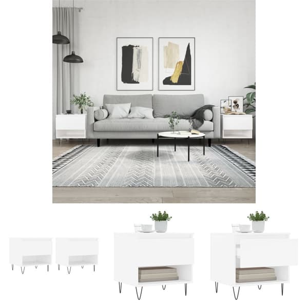 The Living Store sofaborde 2 stk. 50x46x50 cm konstrueret træ hvid -  Sofaborde