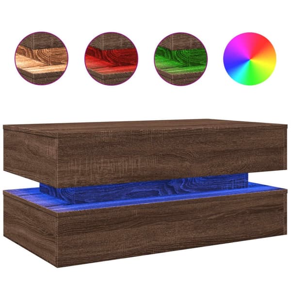 The Living Store Soffbord med LED brun ek 90x50x40 cm - Soffbord