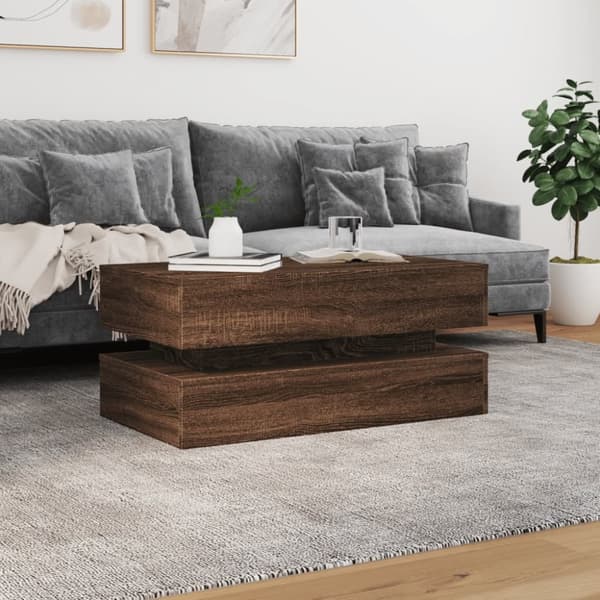 The Living Store Soffbord med LED brun ek 90x50x40 cm - Soffbord