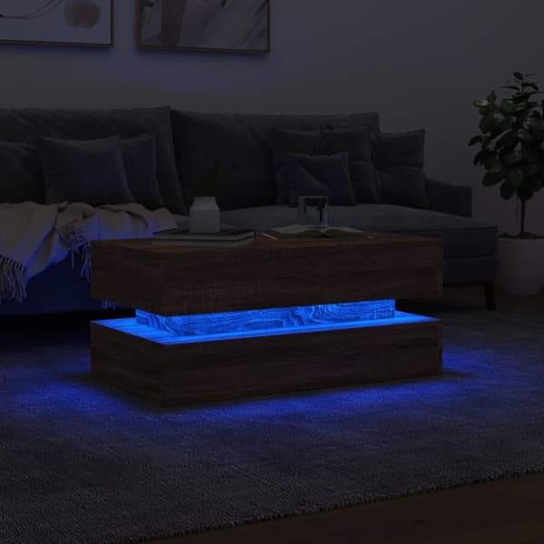 The Living Store Soffbord med LED brun ek 90x50x40 cm - Soffbord