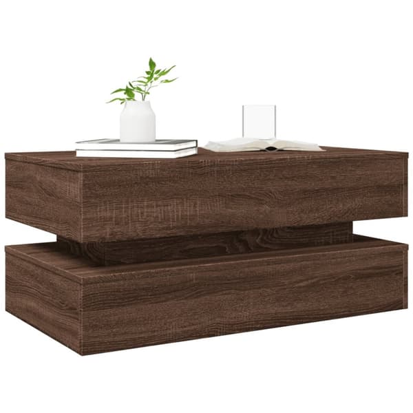 The Living Store Soffbord med LED brun ek 90x50x40 cm - Soffbord