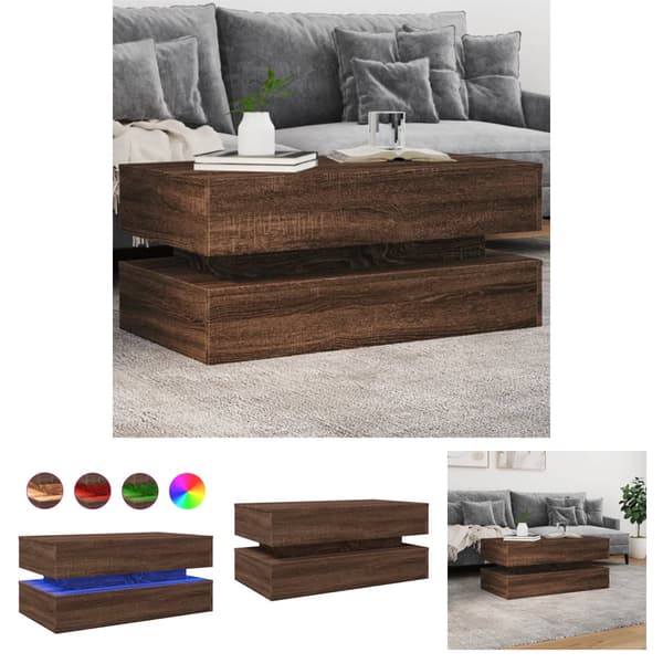 The Living Store Soffbord med LED brun ek 90x50x40 cm - Soffbord