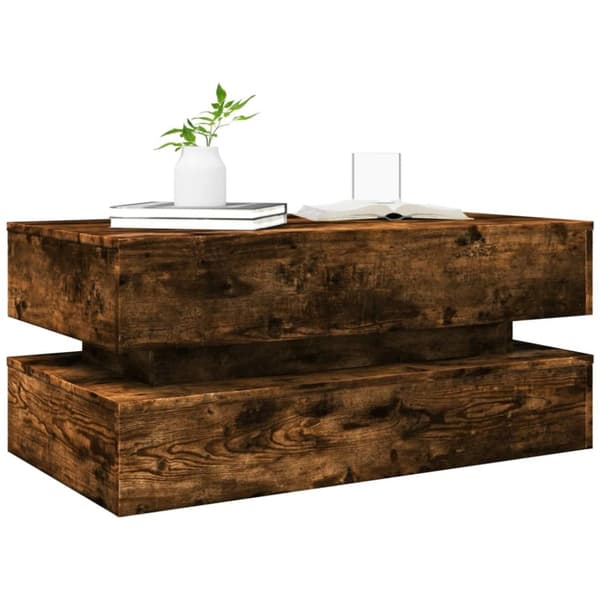 The Living Store Sohvapöytä LED-valoilla savutammi 90x50x40 cm -  Kahvipöydät