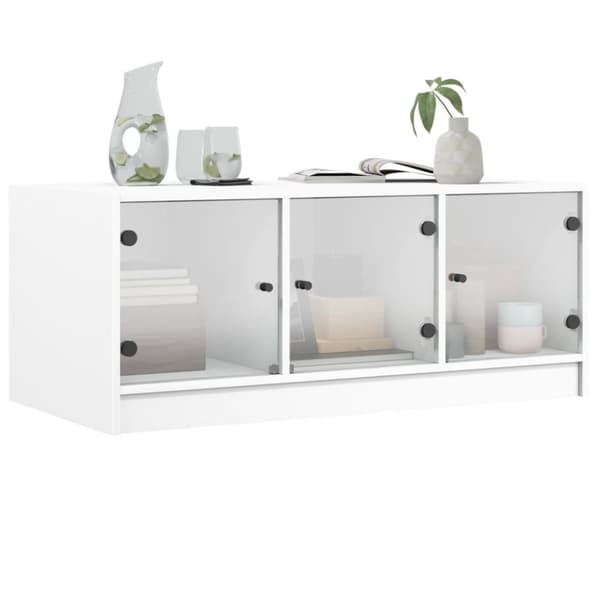 The Living Store Soffbord med glasdörrar vit 102x50x42 cm -  Soffbord