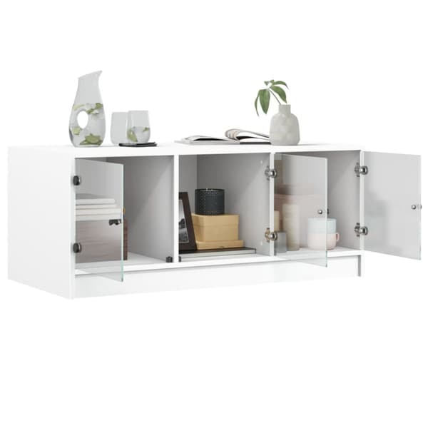 The Living Store Soffbord med glasdörrar vit 102x50x42 cm -  Soffbord
