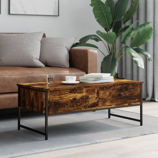 The Living Store sofabord 101x49x39,5 cm konstrueret træ røget egetræsfarve -  Sofaborde