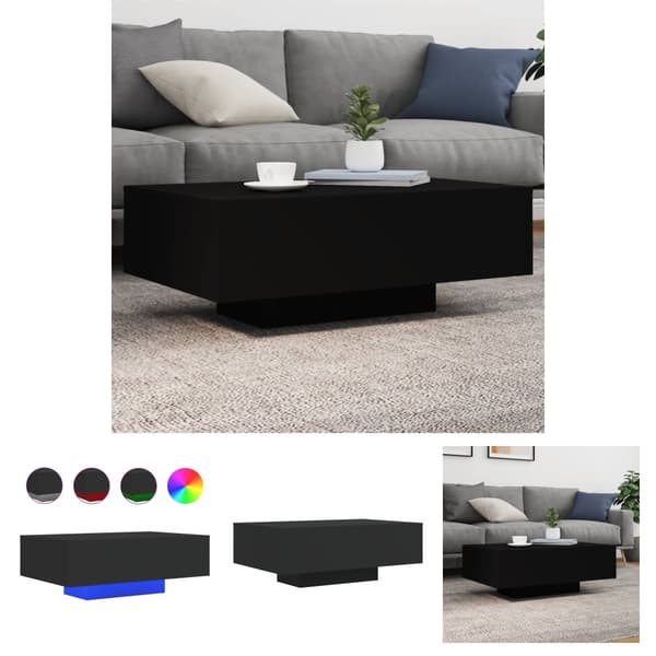 The Living Store Soffbord med LED svart 85x55x31 cm - Soffbord