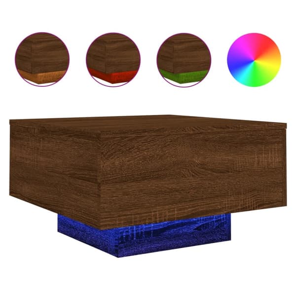 The Living Store sofabord med LED-lys 55x55x31 cm brun egetræsfarve - Sofaborde