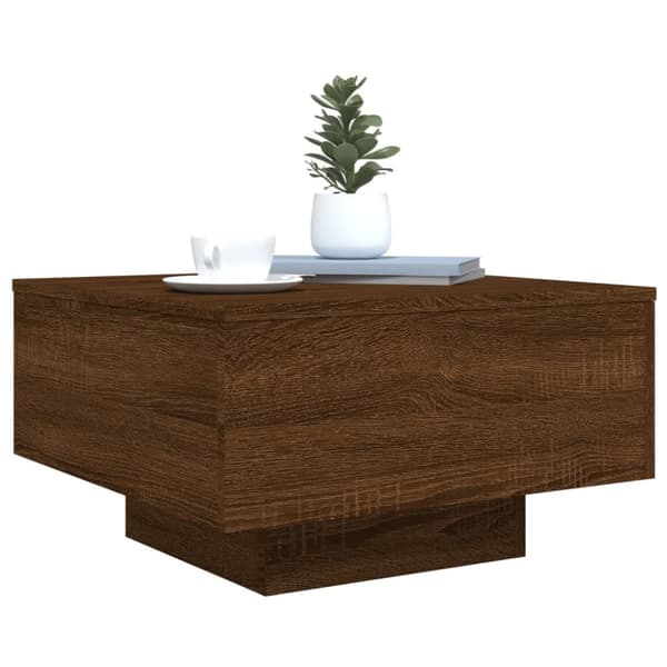 The Living Store sofabord med LED-lys 55x55x31 cm brun egetræsfarve - Sofaborde