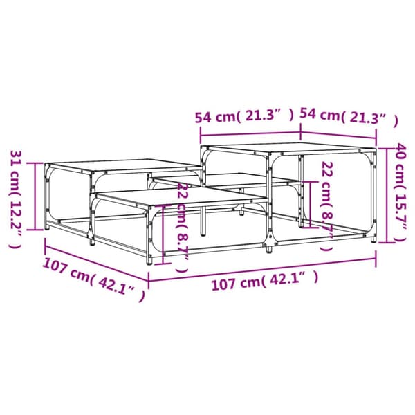 The Living Store sofabord 107x107x40 cm konstrueret træ sonoma-eg -  Sofaborde
