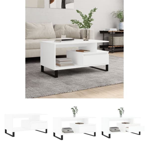 The Living Store sofabord 90x49x45 cm konstrueret træ hvid -  Sofaborde