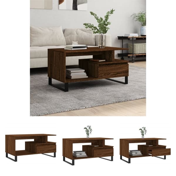 The Living Store Soffbord brun ek 90x49x45 cm konstruerat trä - Soffbord