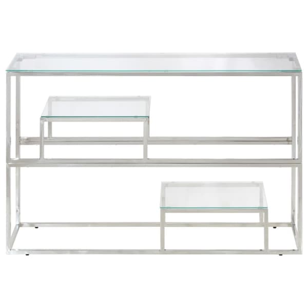 The Living Store konsolbord rustfrit stål og hærdet glas sølvfarvet - Konsolbord