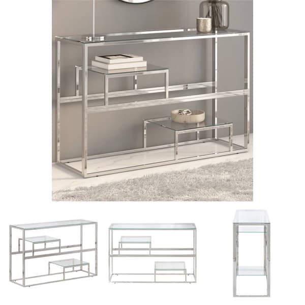 The Living Store konsolbord rustfrit stål og hærdet glas sølvfarvet - Konsolbord