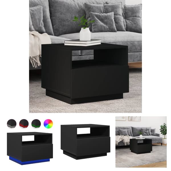 The Living Store sofabord med LED-lys 50x49x40 cm sort - Sofaborde