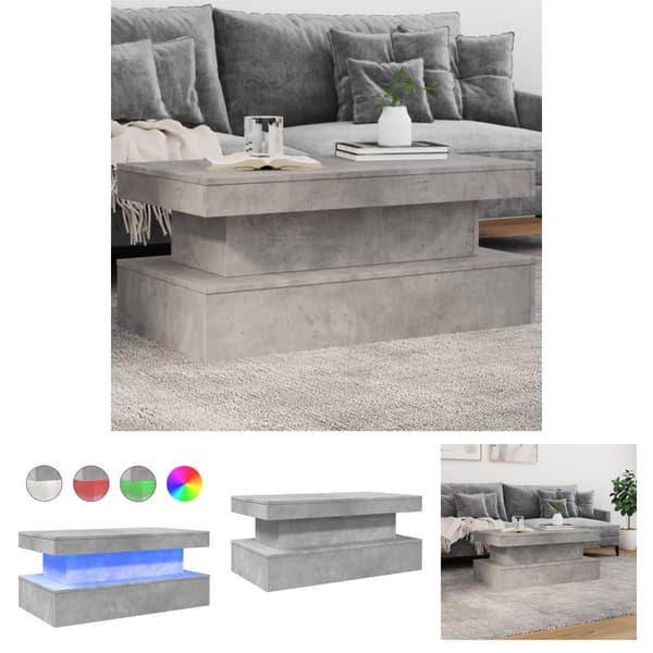 The Living Store Soffbord med LED betonggrå 90x50x40 cm - Soffbord
