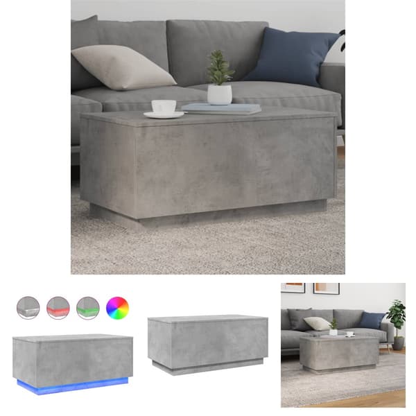 The Living Store sofabord med LED-lys 90x50x40 cm betongrå -  Sofaborde