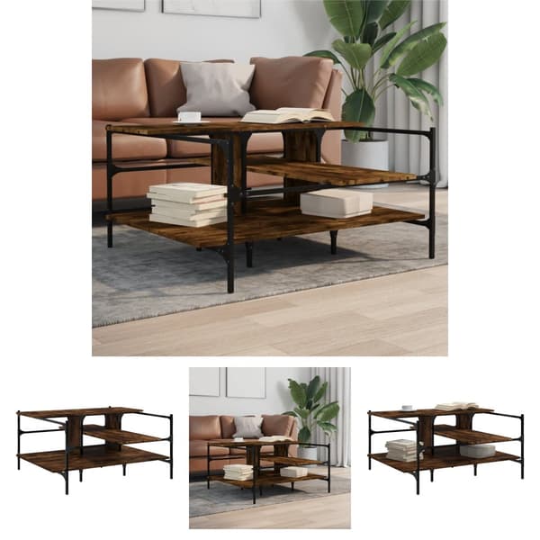 The Living Store sofabord 100x100x48,5 cm konstrueret træ røget egetræsfarve - Sofaborde