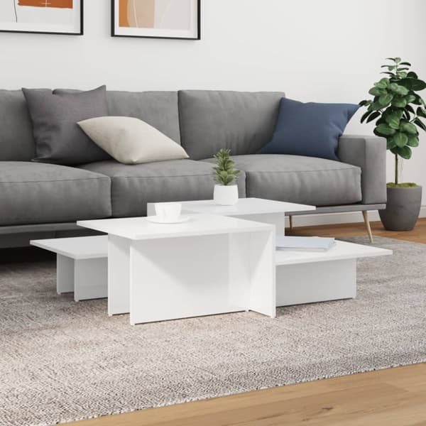 The Living Store Sohvapöydät 2 kpl korkeakiilto valkoinen tekninen puu -  Kahvipöydät