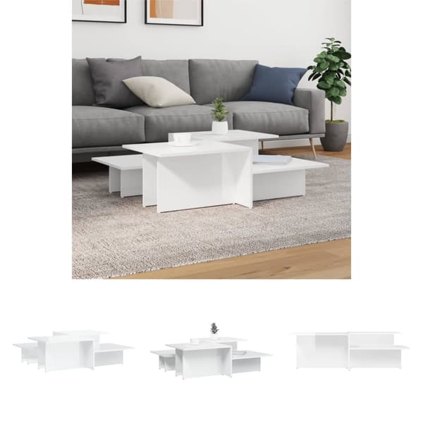 The Living Store Sohvapöydät 2 kpl korkeakiilto valkoinen tekninen puu -  Kahvipöydät