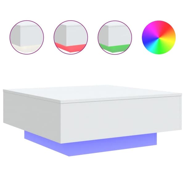 The Living Store sofabord med LED-lys 80x80x31 cm hvid -  Sofaborde