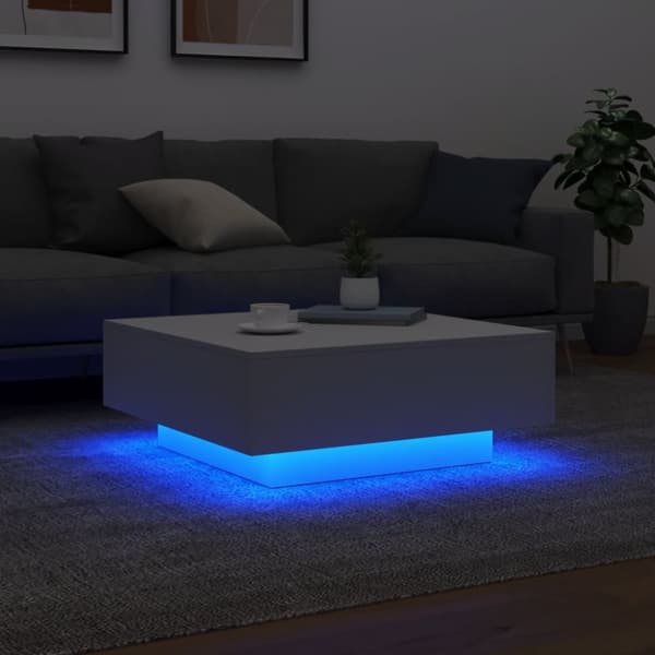 The Living Store sofabord med LED-lys 80x80x31 cm hvid - Sofaborde