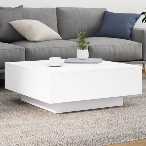 The Living Store sofabord med LED-lys 80x80x31 cm hvid - Sofaborde