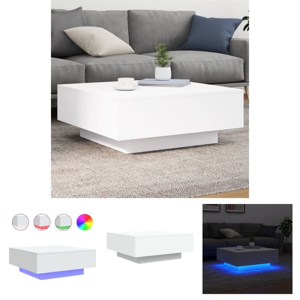 The Living Store sofabord med LED-lys 80x80x31 cm hvid -  Sofaborde