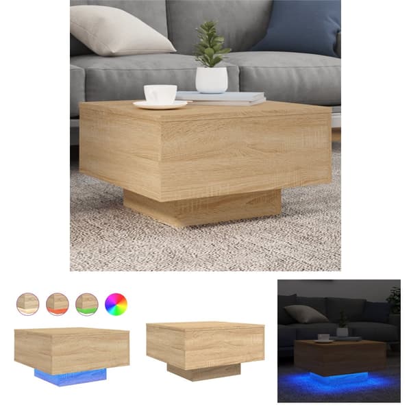 The Living Store Soffbord med LED sonoma-ek 55x55x31 cm -  Soffbord