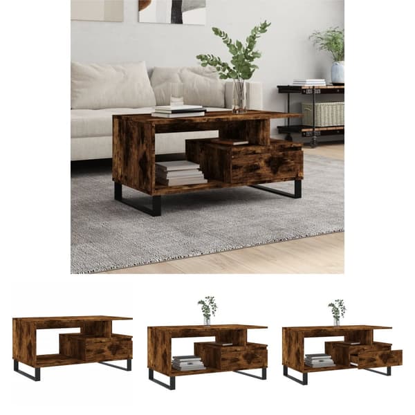 The Living Store Soffbord rökfärgad ek 90x49x45 cm konstruerat trä - Soffbord