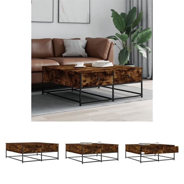 The Living Store sofabord 100x99x40 cm konstrueret træ røget egetræsfarve -  Sofaborde