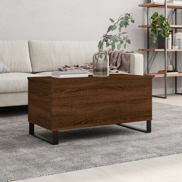 The Living Store sofabord 90x44,5x45 cm konstrueret træ brun egetræsfarve -  Sofaborde