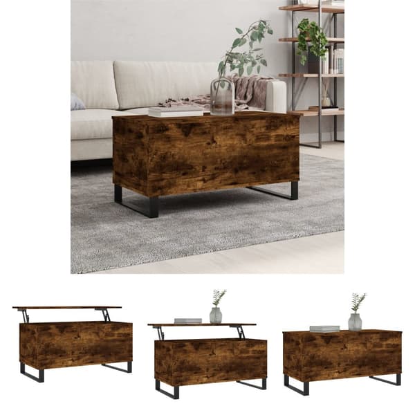 The Living Store sofabord 90x44,5x45 cm konstrueret træ røget egetræsfarve -  Sofaborde