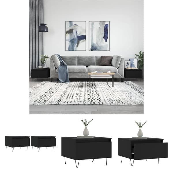 The Living Store sofaborde 2 stk. 50x46x35 cm konstrueret træ sort -  Sofaborde
