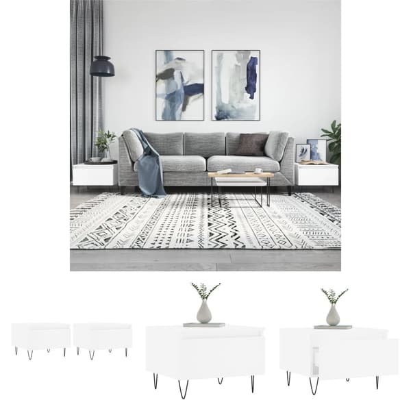 The Living Store sofaborde 2 stk. 50x46x35 cm konstrueret træ hvid -  Sofaborde