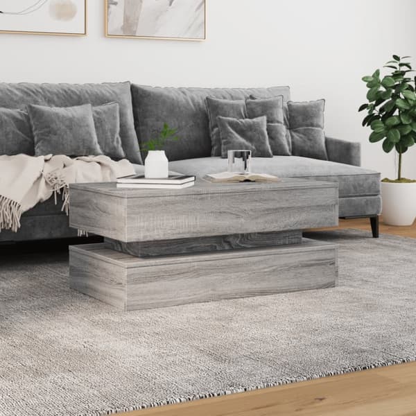 The Living Store sofabord med LED-lys 90x50x40 cm grå sonoma-eg -  Sofaborde