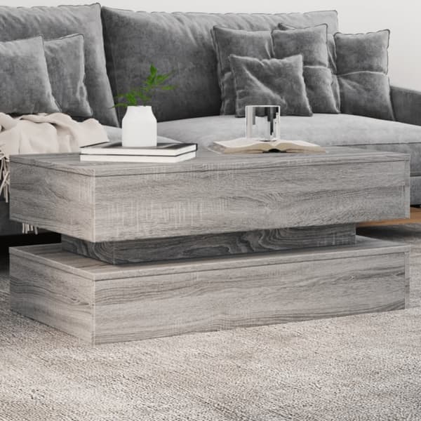 The Living Store sofabord med LED-lys 90x50x40 cm grå sonoma-eg - Sofaborde