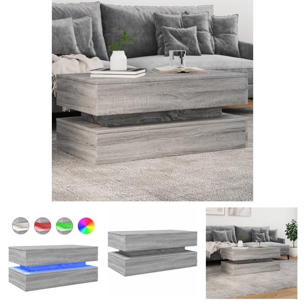 The Living Store sofabord med LED-lys 90x50x40 cm grå sonoma-eg - Sofaborde
