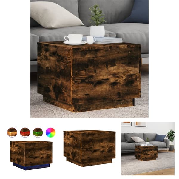 The Living Store sofabord med metalben 50x50x40 cm røget egetræsfarve -  Sofaborde
