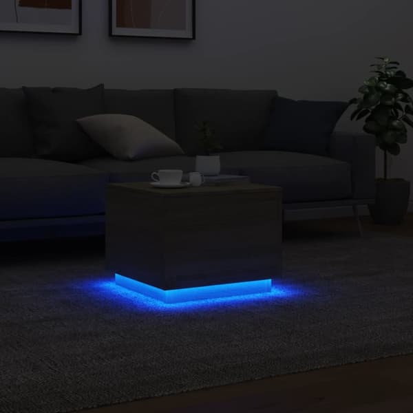 The Living Store sofabord med LED-lys 50x50x40 cm sonoma-eg - Sofaborde