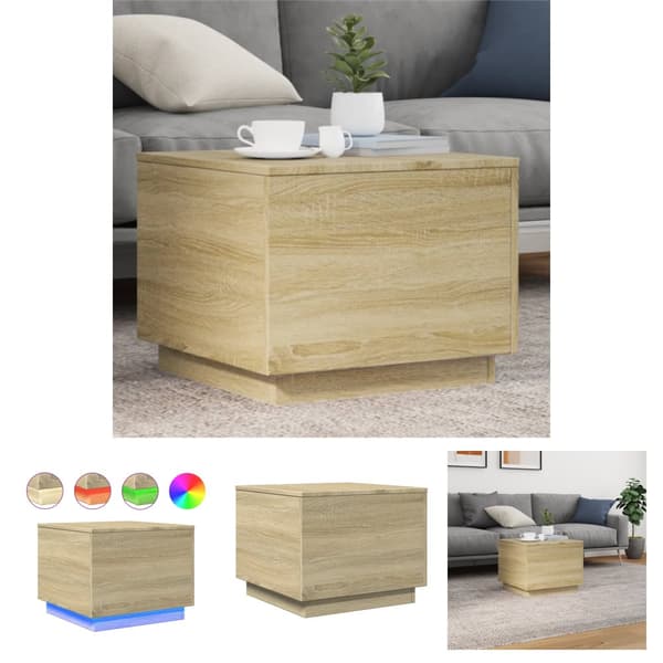 The Living Store sofabord med LED-lys 50x50x40 cm sonoma-eg -  Sofaborde