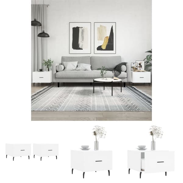 The Living Store sofaborde 2 stk. 50x50x40 cm konstrueret træ hvid -  Sofaborde