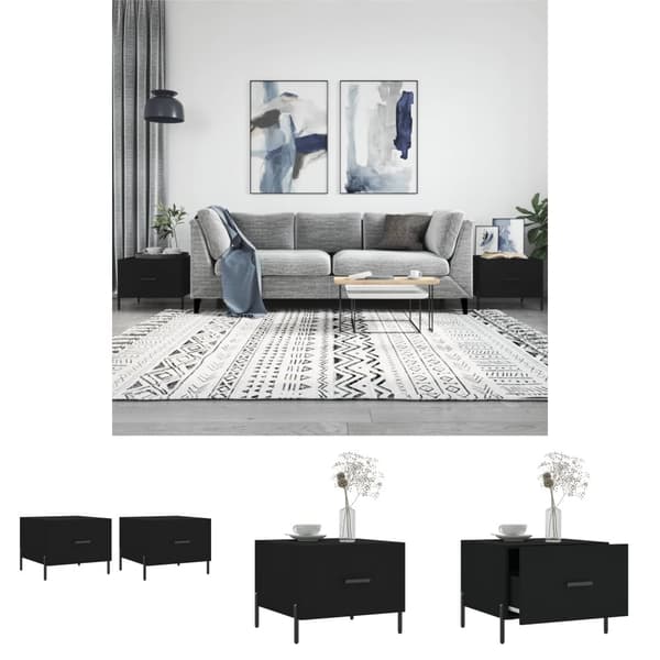 The Living Store sofaborde 2 stk. 50x50x40 cm konstrueret træ sort - Sofaborde