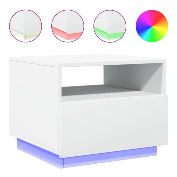 The Living Store sofabord med LED-lys 50x49x40 cm hvid - Sofaborde