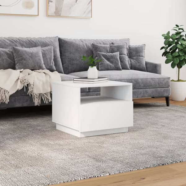 The Living Store sofabord med LED-lys 50x49x40 cm hvid - Sofaborde