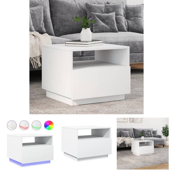 The Living Store sofabord med LED-lys 50x49x40 cm hvid - Sofaborde