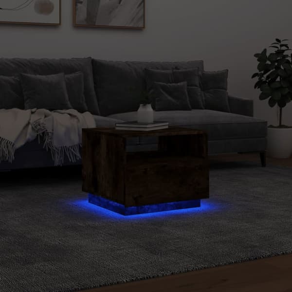 The Living Store Soffbord med LED rökfärgad ek 50x49x40 cm - Soffbord
